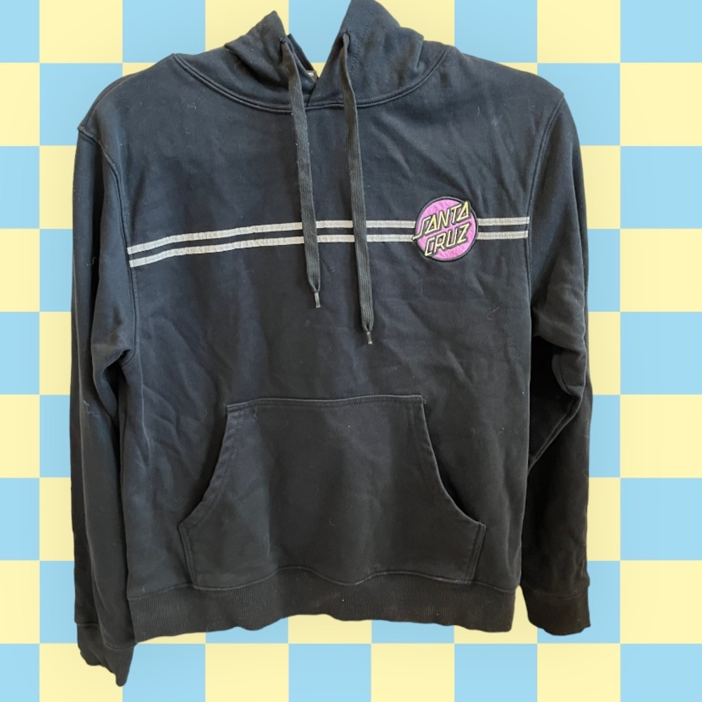 🔥 Santa Cruz Hoodie Small Black Skate Pullover Reflective Stripe Local SC